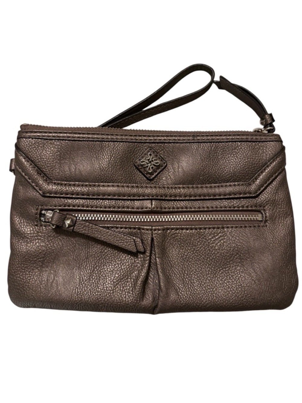 Vera Wang bronze faux leather wristlet